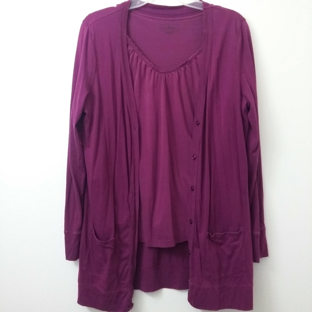 LL Bean 2 Piece Purple Cardigan Sweater Set